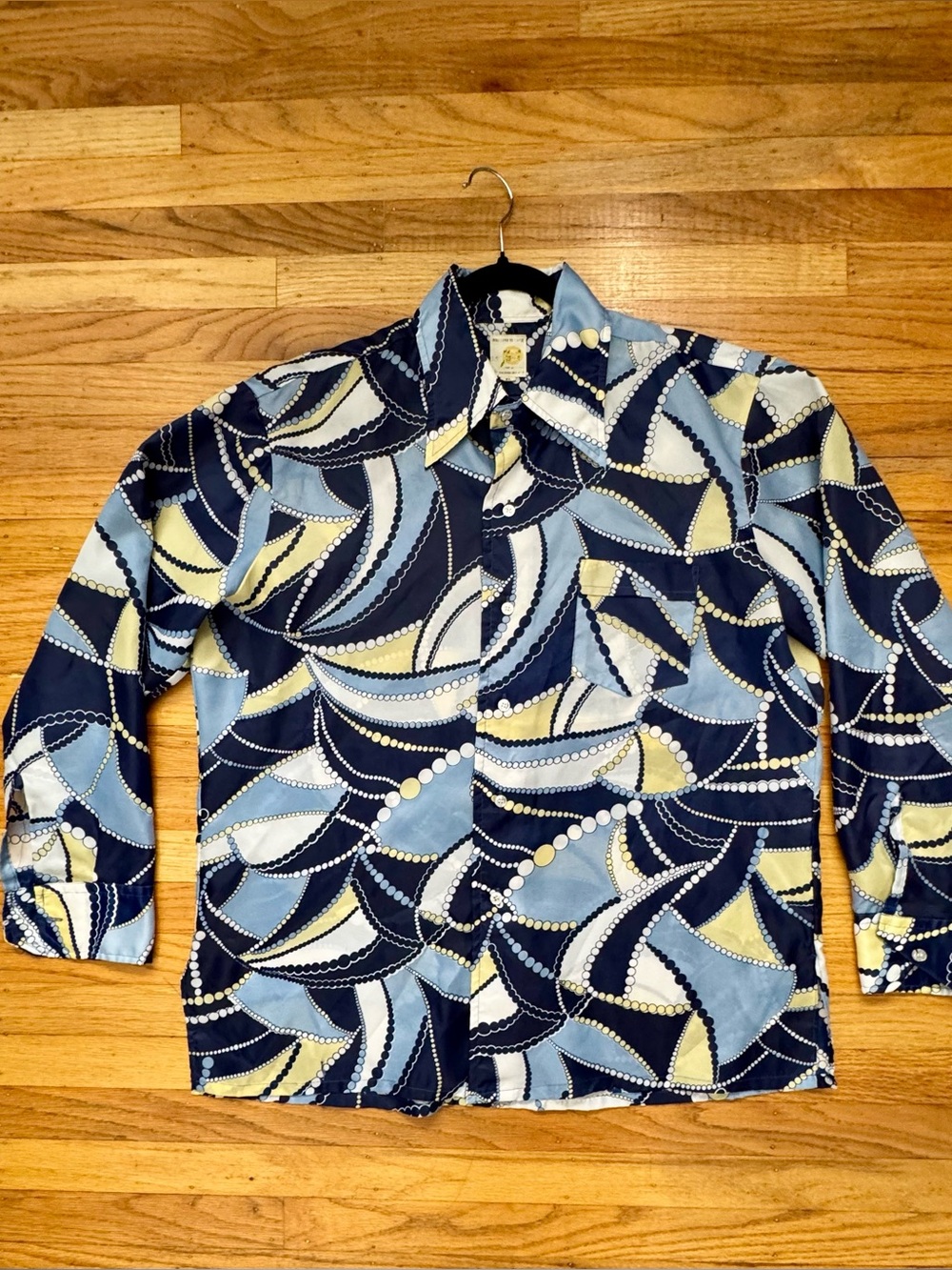 Vintage 70s Pan Am Geometric Button-Up Shirt Retro Disco Mod